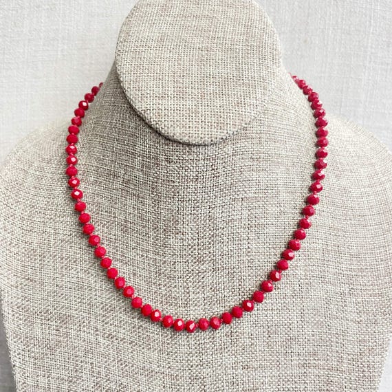 Barb// Opaque Maroon Crystal Beaded Hand-knotted Necklace (EPJ-NSBA10-OMR)