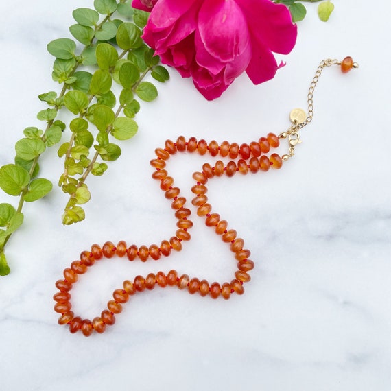 Carnelian 8mm Hand Knotted Beaded Necklace (EPJ-NSBA14-CN)