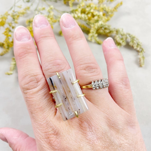 Raw Brass Montana Agate Gemstone Crystal Ring (EPJ-RB10-23)