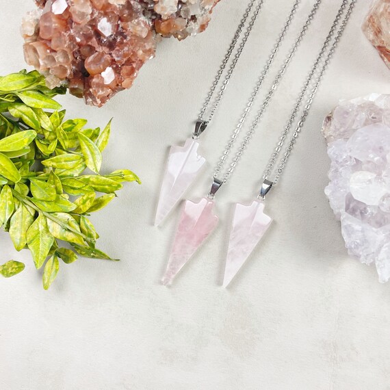 Silver Rose Quartz Arrowhead Necklace (EPJ-NBAA12)