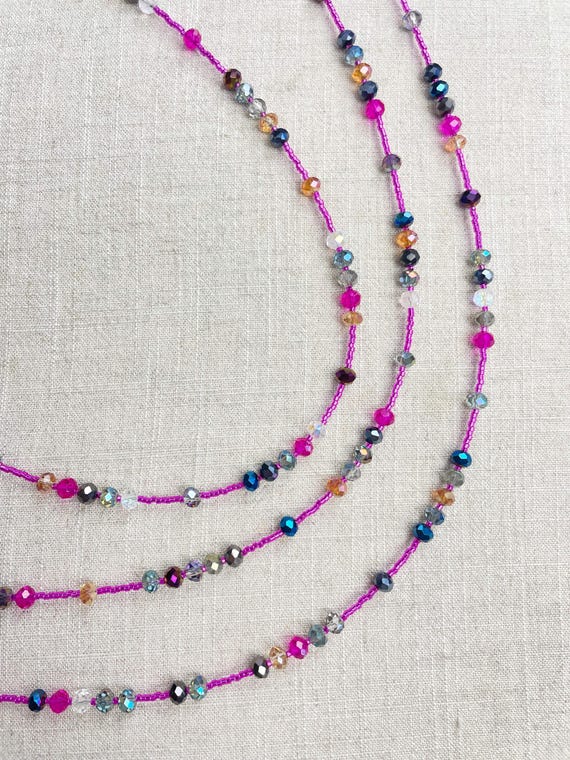 AERIS// Pink Iridescent Crystal Beaded Delicate Necklace (EPJ-NSD10)