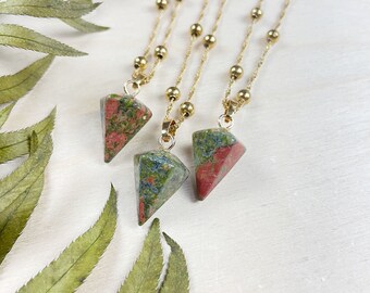 Gold Unakite Pendulum Necklace (EPJ-N24A80)