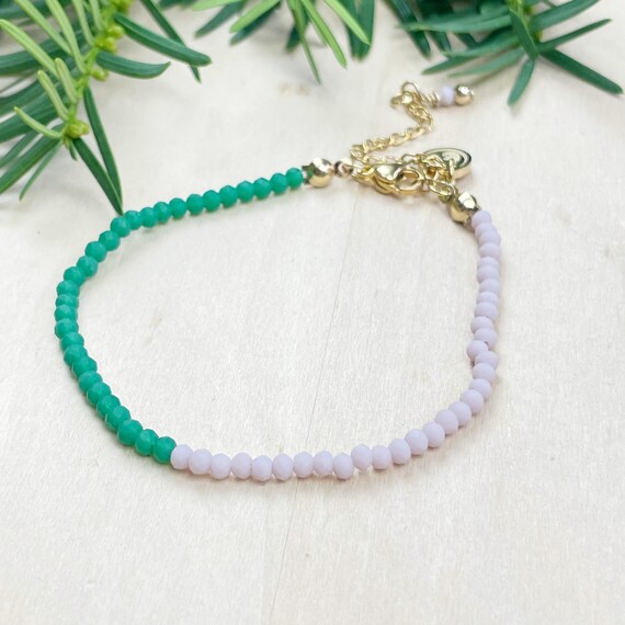 Bri// Green Lilac Matte Crystal Beaded Delicate Bracelet (EPJ-BSBA17-GL)