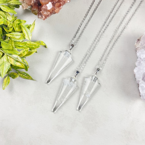 Silver Clear Quartz Arrowhead Necklace (EPJ-NBAA10)