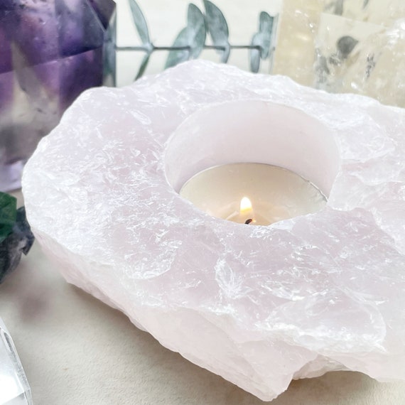 Pink Rose Quartz Chunk Candle Holder (EPJ-HDDA13-2)