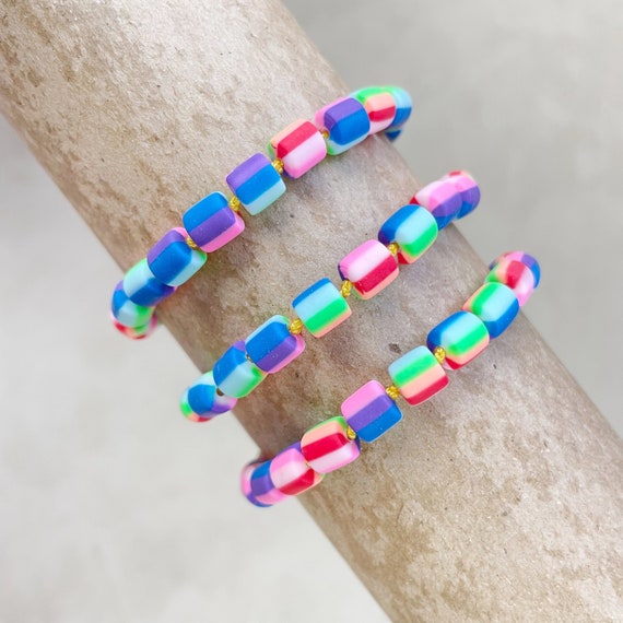 Mira//Colorblock Polymer Clay Beaded Handknotted Bracelet (EPJ-BSBA12-B)