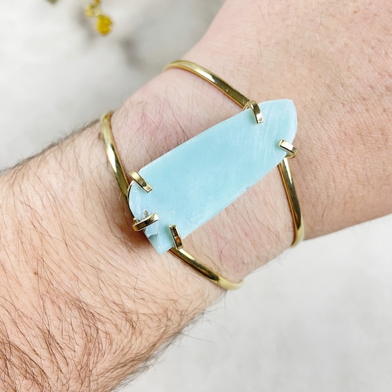 Gold Larimar Freeform Statement Cuff Bracelet (EPJ-BAAA25-2)