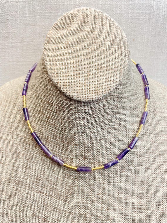 SYRA// Amethyst Tube Beaded Delicate Necklace (EPJ-NSD13)