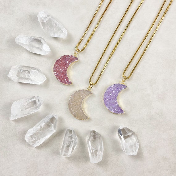 MYSTERY Gold Druzy Moon Necklace (EPJ-NAAA15)