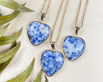 Large Sodalite Heart Necklace, Gold Gemstone Necklace, Layering Statement Necklace (EPJ-N24A58)