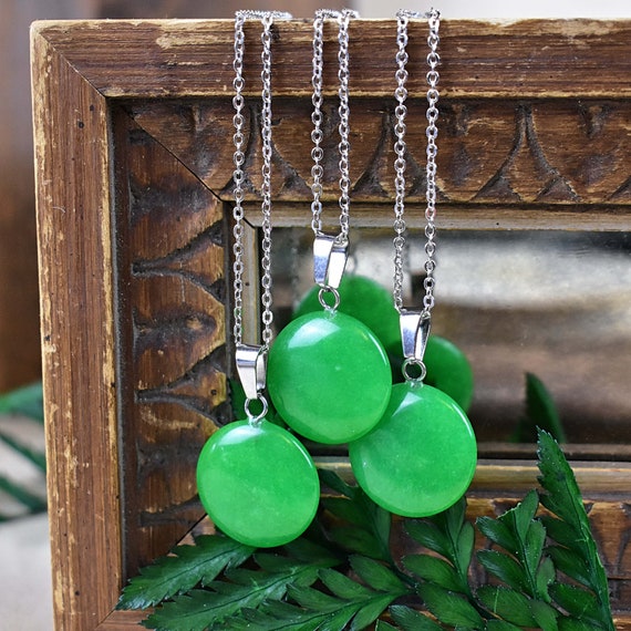 Malaysian Jade 20mm Round Necklace, Silver Gemstone Necklace, Layering Statement Necklace (EPJ-NW20ADA22)