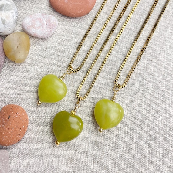 Lemon Jade Heart Bead Pendant Gold Necklace (EPJ-N3AA10-LJ)