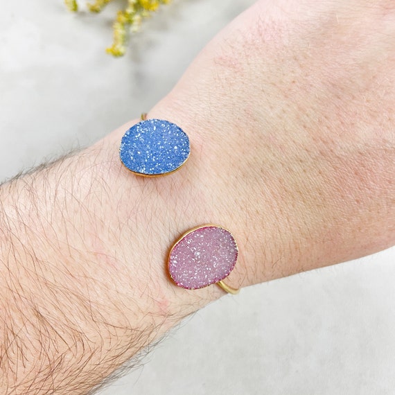 Gold Colorful Double Druzy Cuff Bracelet (EPJ-BC20BAA11-5)