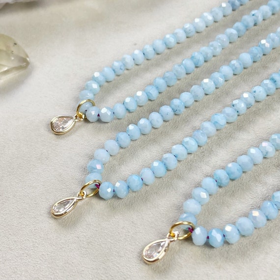 Mica// Blue Iridescent Crystal Beaded Delicate Necklace (EPJ-NSBB21-BL)