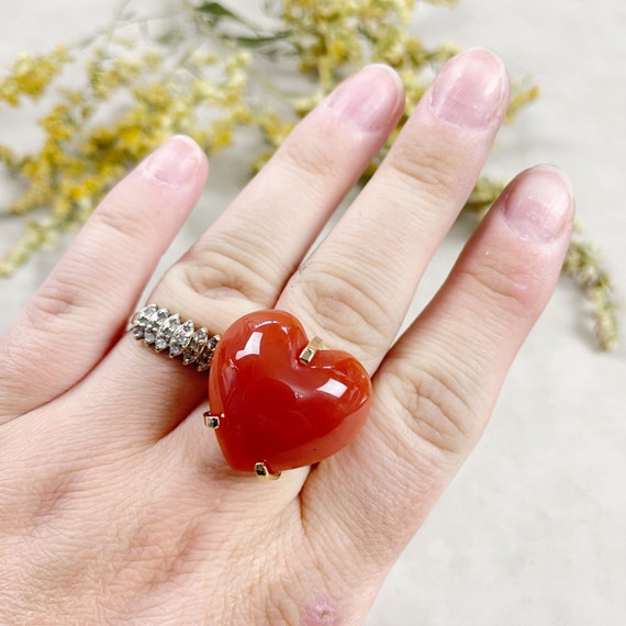 Gold Carnelian Agate Heart Statement Wire Ring (EPJ-RA10-AG-20)
