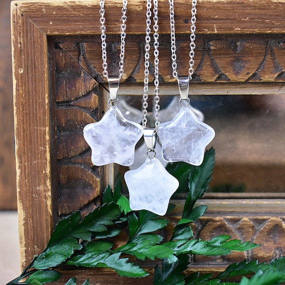 Clear Quartz 20mm Star Necklace, Silver Gemstone Necklace, Layering Statement Necklace (EPJ-NW20AEA30)