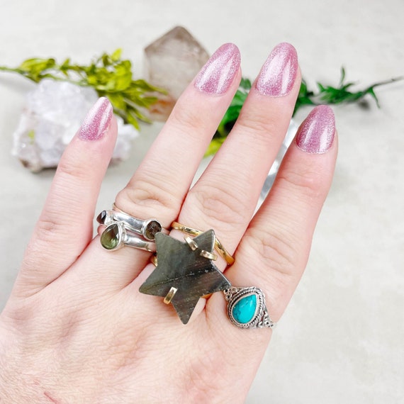 Gold Labradorite Star Statement Arc Ring (EPJ-RSB17-2)