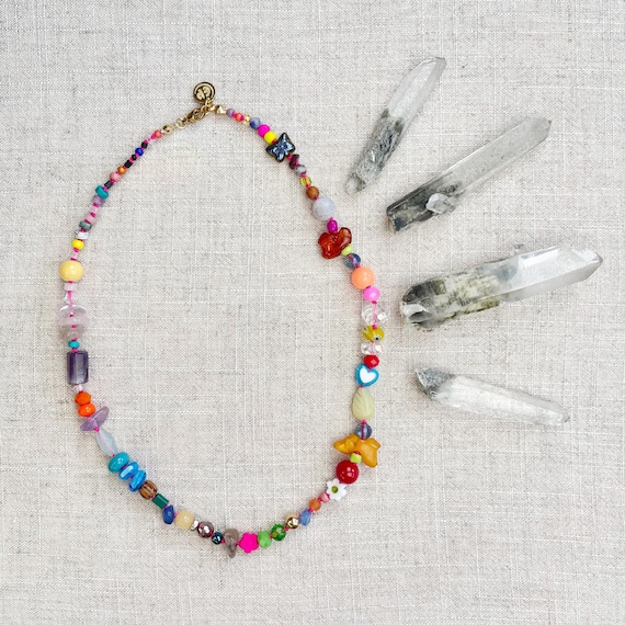 Confetti/// Colorful Crystal Gemstone Hand Knotted Beaded Necklace (DEJ-BBCA10-24)