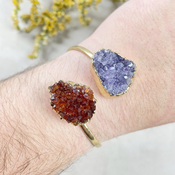 Gold Amethyst Golden Amethyst Citrine Druzy Cuff Bracelet (BTD13-2)