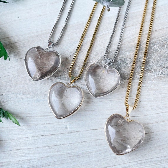 Gold or Silver Smoky Quartz Heart Necklace (EPJ-NAAE13)