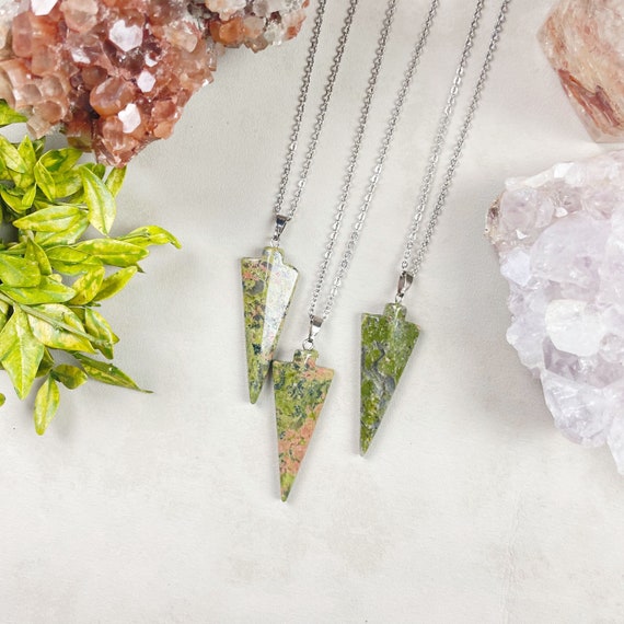 Silver Unakite Arrowhead Necklace (EPJ-NBAA17)