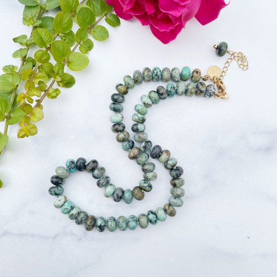 African Turquoise 8mm Hand Knotted Beaded Necklace (EPJ-NSBA14-AT)
