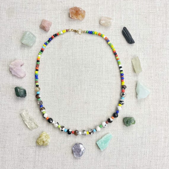 Twixie/// Rainbow Agate Beaded Layering Necklace (EPJ-NSB53)