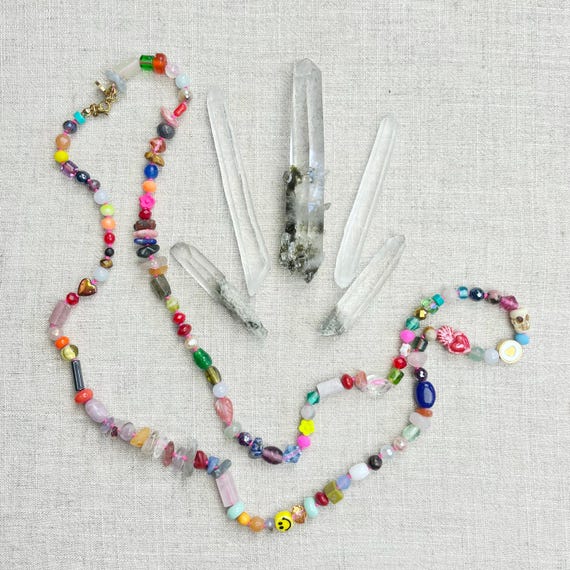 Confetti/// Colorful Crystal Gemstone Hand Knotted Beaded Necklace (DEJ-BBCA10-1)