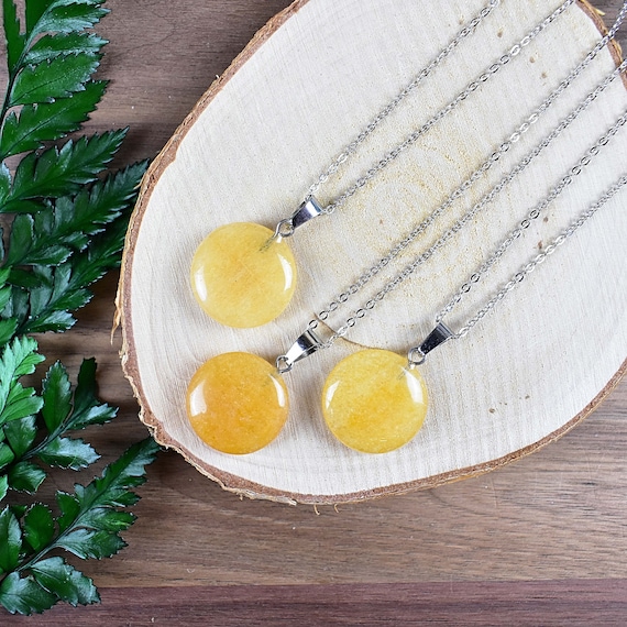 Yellow Aventurine 20mm Round Necklace, Silver Gemstone Necklace, Layering Statement Necklace (EPJ-NW20ADA11)