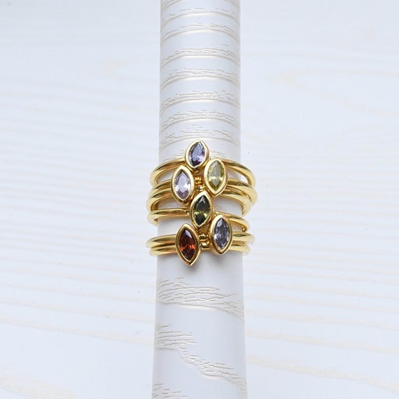 Stacking Gemstone Dainty Ring, Gold Adjustable Gemstone Ring (EPJ-R19RSC13)
