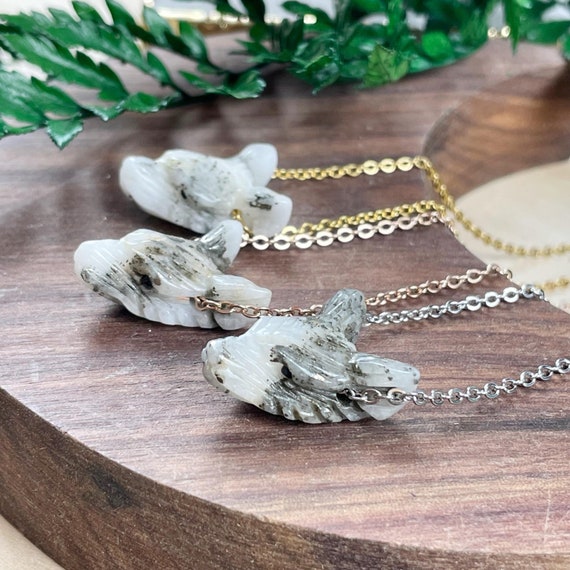 Mini Pyrite in Quartz Carved Wolf Necklace, Gold Gemstone Layering Necklace, Statement Pendant Necklace (EPJ-WAAA18)