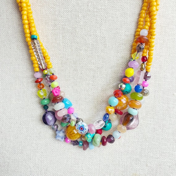 Made to Order: Tutti///Yellow Colorful Beaded Necklace (DEJ-BBCA22-YW)