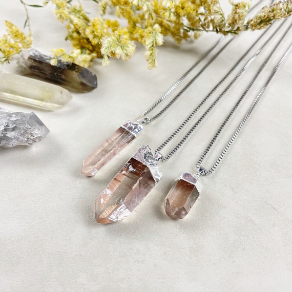 Silver Pink Lemurian Quartz Point Necklace (EPJ-NA21)