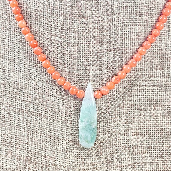 Miriam// Agate Teardrop Orange Jade Beaded Necklace (EPJ-NSBB17-AG)