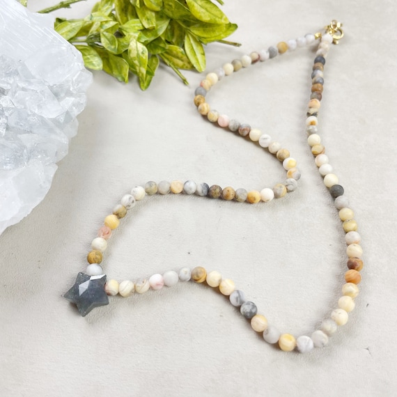Stel// Labradorite Star Crazy Lace Agate Beaded Necklace (EPJ-NSBB11-CL)