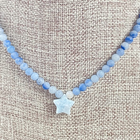 Stel// Aquamarine Star Blue Aventurine Beaded Necklace (EPJ-NSBB11-BA)
