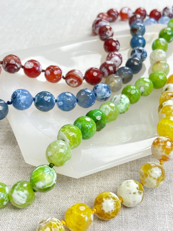 Mer//Fire Agate Chunky Beaded Handknotted Necklace (EPJ-NSB76)