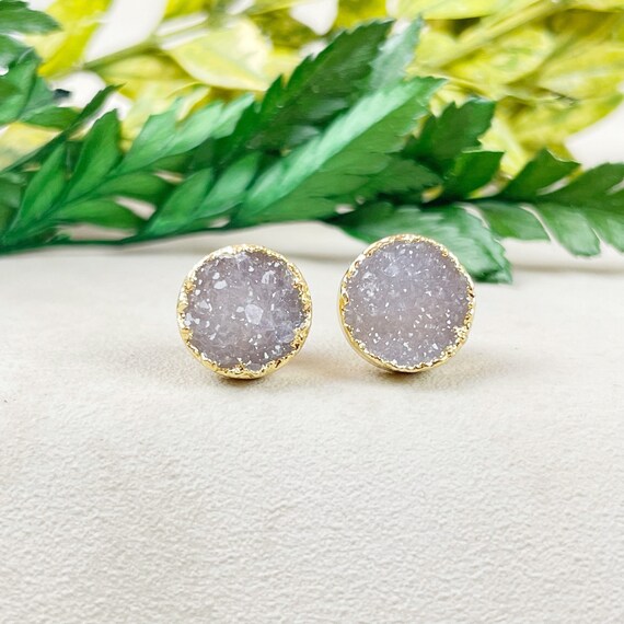 Round 10mm Druzy Stud Earrings (EPJ-EAAA11)