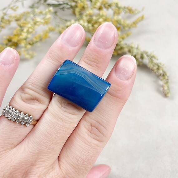 Blue Agate Cabochon Carved Stone Ring- Size 6.5 (EPJ-RC21AAA11-18)