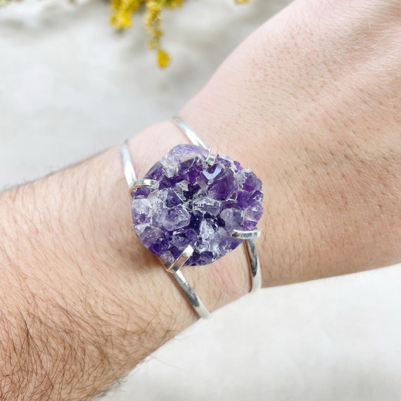 Silver Amethyst Druzy Arc Cuff Bracelet (EPJ-BCCA17-5)