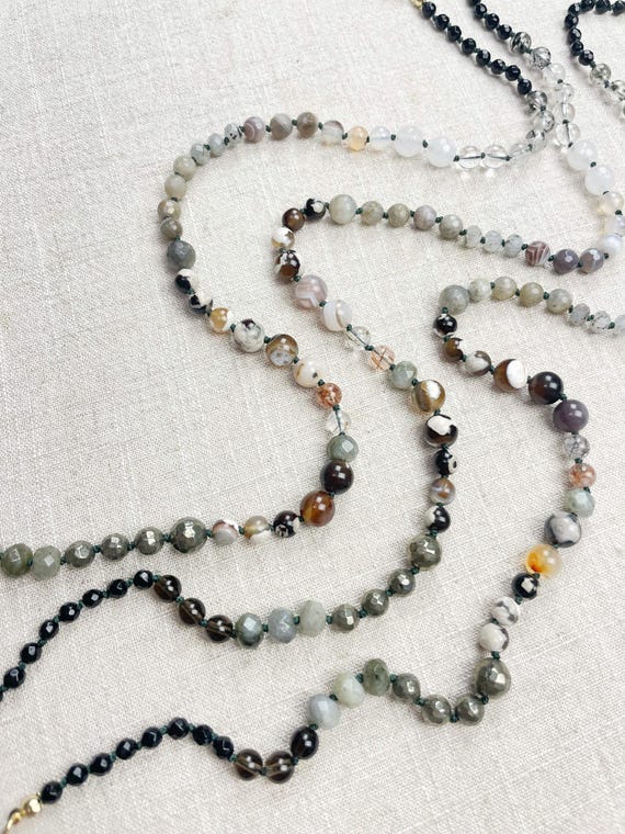 Noir Fade// Colorful Ombre Gemstone Beaded Handknotted Necklace (EPJ-NSB63)