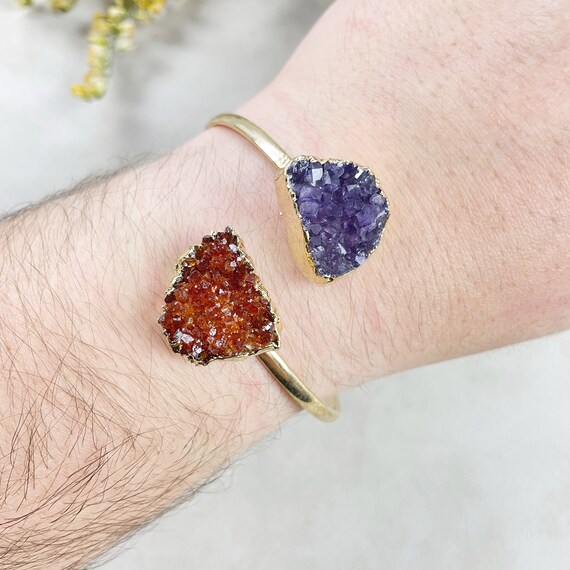 Gold Amethyst Golden Amethyst Citrine Druzy Cuff Bracelet (BTD13-1)