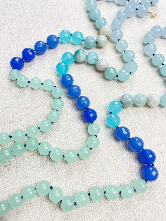 Sea Flow//Chunky Beaded Color Pop Handknotted Necklace (EPJ-NSB74)
