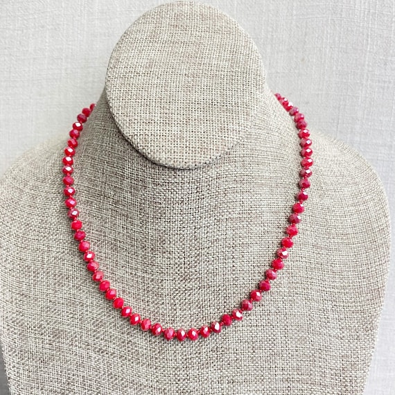 Barb// Iridescent Red Crystal Beaded Hand-knotted Necklace (EPJ-NSBA10-IRD)