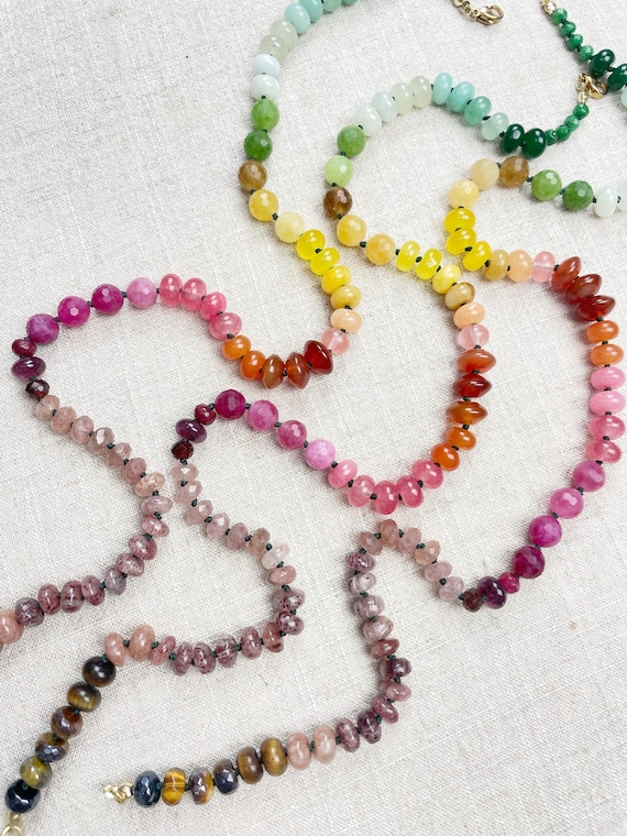 Sunset Fade// Colorful Ombre Gemstone Beaded Handknotted Necklace (EPJ-NSB65)