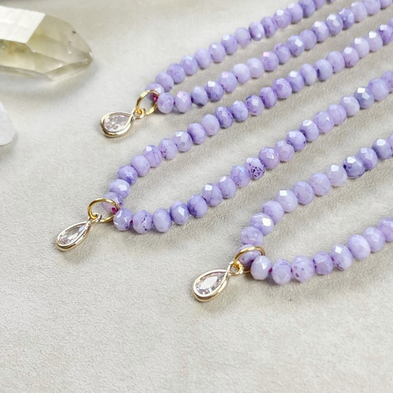 Mica// Purple Iridescent Crystal Beaded Delicate Necklace (EPJ-NSBB21-PR)