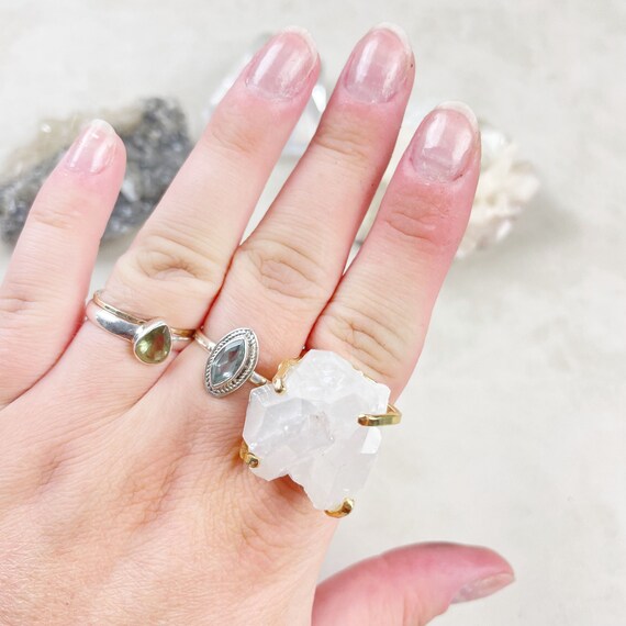 Gold Clear Quartz cluster Arc Statement Ring (EPJ-ROCA15-2)