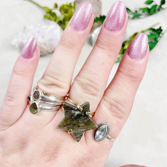 Gold Labradorite Star Statement Wire Ring (EPJ-RSA11-3)