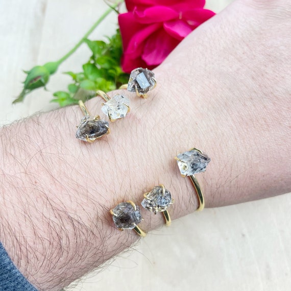 Gold Double Herkimer Diamond Gemstone Nugget Cuff Bracelet (EPJ-BCDA13-HK)