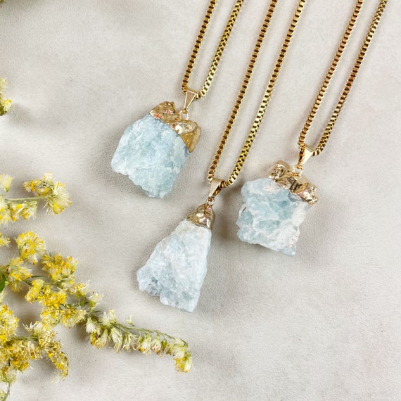 Gold Raw Aquamarine Necklace (EPJ-NA35)